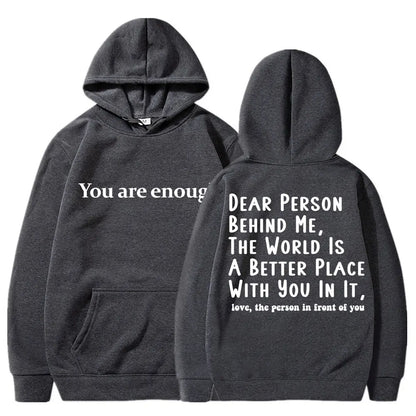 Men's Mental Health Casual Pullover Hoodie - You Are Enough Design Dark Grey
