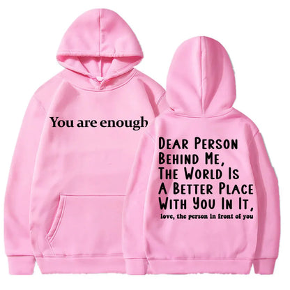 Men's Mental Health Casual Pullover Hoodie - You Are Enough Design Pink