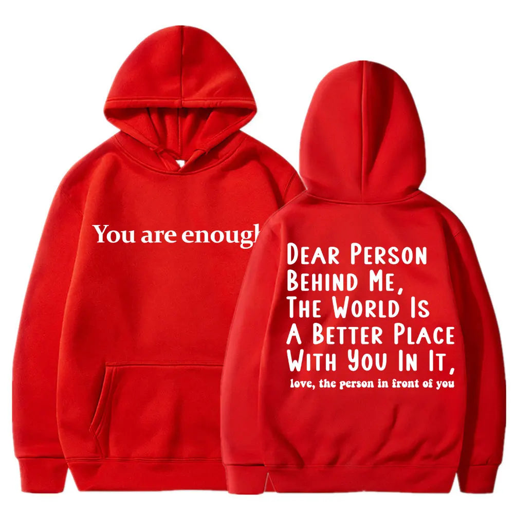 Men's Mental Health Casual Pullover Hoodie - You Are Enough Design Red