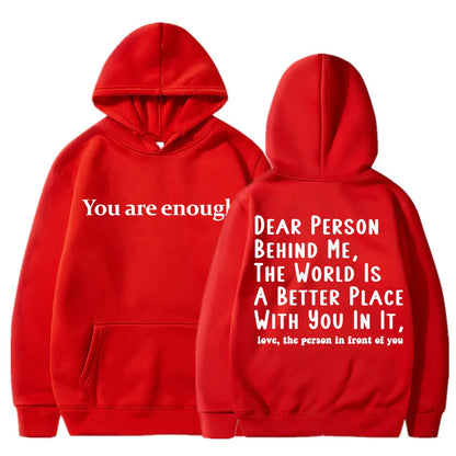 Men's Mental Health Casual Pullover Hoodie - You Are Enough Design Red