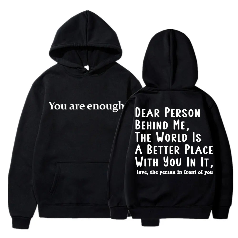 Men's Mental Health Casual Pullover Hoodie - You Are Enough Design Black