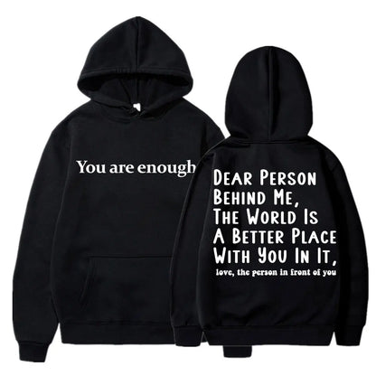 Men's Mental Health Casual Pullover Hoodie - You Are Enough Design Black