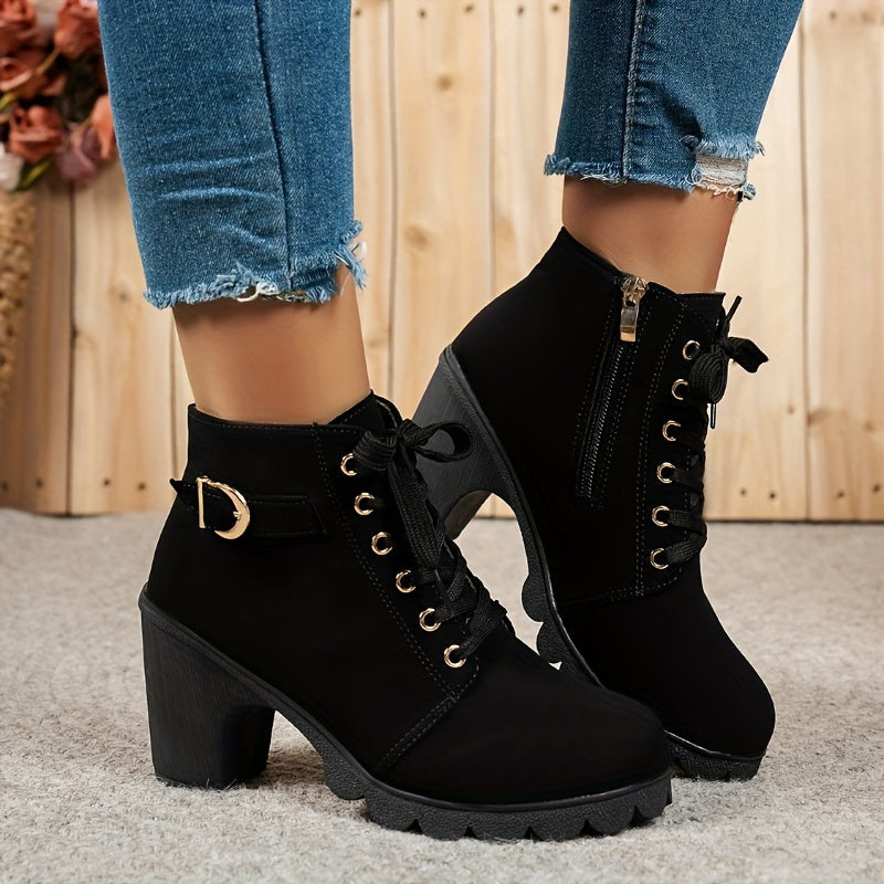 Women's Elegant Lace Up Ankle Boots with Block Heel for Daily Use