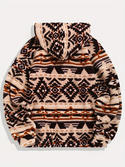 Men's Hooded Pullover Sweatshirt with Pattern Design for Daily Use