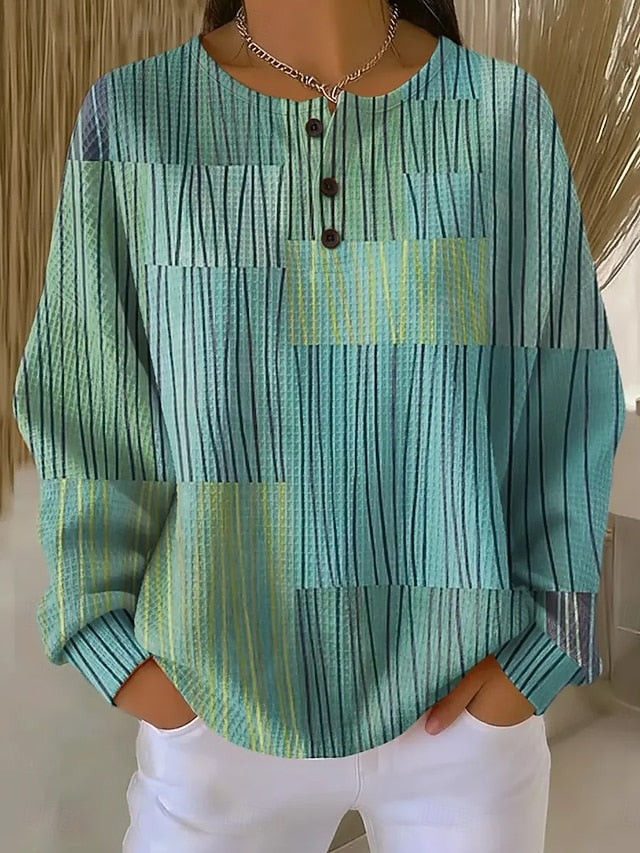 Women's Graphic Geometric Pullover Sweatshirt for Daily Use Green