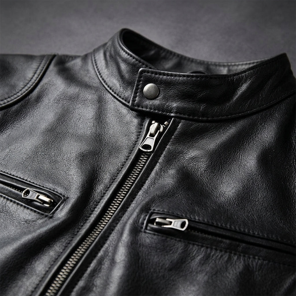 Men's Stylish Leather Jacket with Dual Chest Zippers for Daily Use