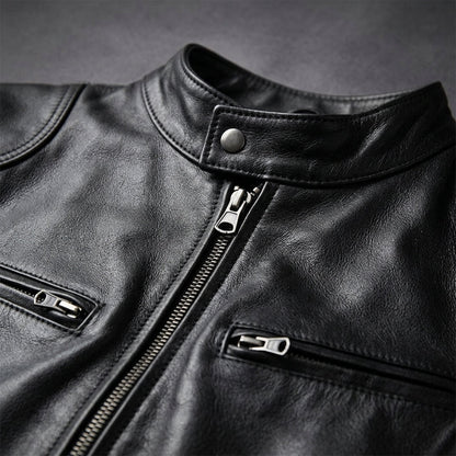 Men's Stylish Leather Jacket with Dual Chest Zippers for Daily Use
