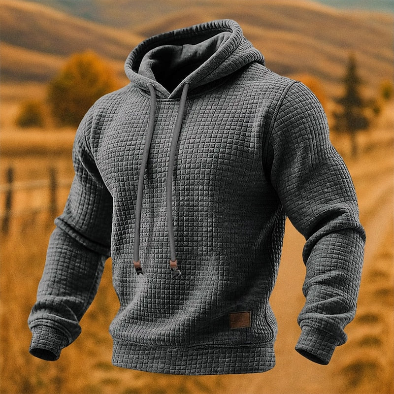 Men's Textured Casual Pullover Hoodie for Daily Use Warm