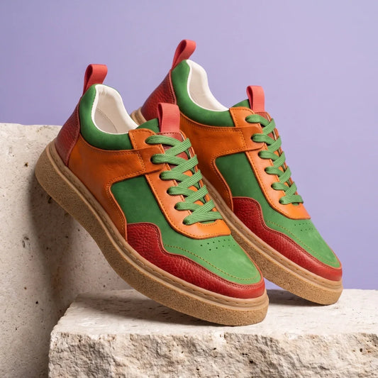 Men's Suede Leather Chunky Sole Sneakers for Daily Use Warm Green