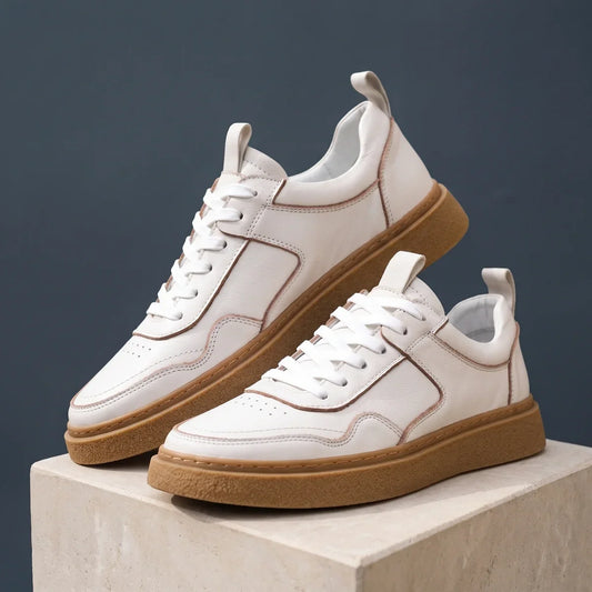 Men's Suede Leather Chunky Sole Sneakers for Daily Use Warm White