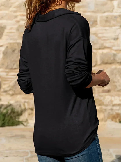 Women's Slim Ribbed Half-Zip Sweatshirt for Daily Use Warm