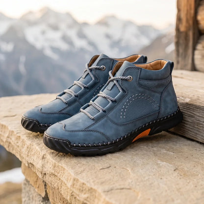 Men's Leather High Top Chukkas with Whipstitch Detail for Daily Use Blue