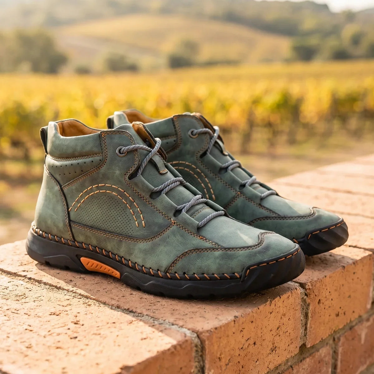 Men's Leather High Top Chukkas with Whipstitch Detail for Daily Use Green