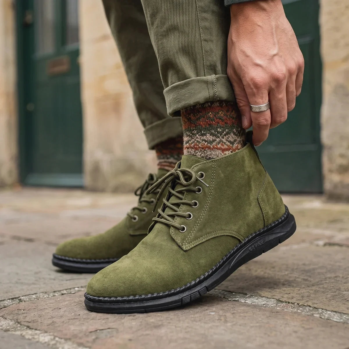 Men's Suede Casual Chukka Boots for Fall and Winter Everyday Wear Olive Green