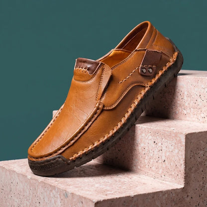 Men's Whipstitch Moc Toe Leather Slip-On Shoes for Daily Use Light Brown