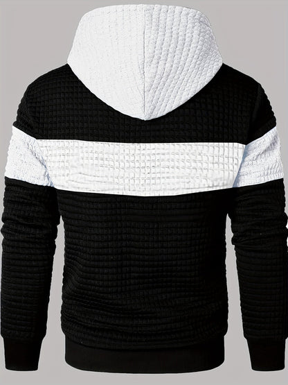 Men's Color-Block Textured Hoodie for Fall and Winter Everyday Wear