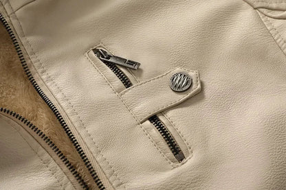 Men's Leather Jacket with Removable Hood for Daily Use Warm