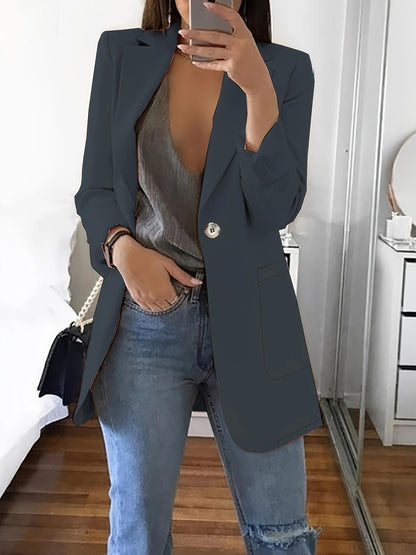 Women's Tailored Slim Fit Jacket for Fall and Winter Everyday Wear Dark Grey