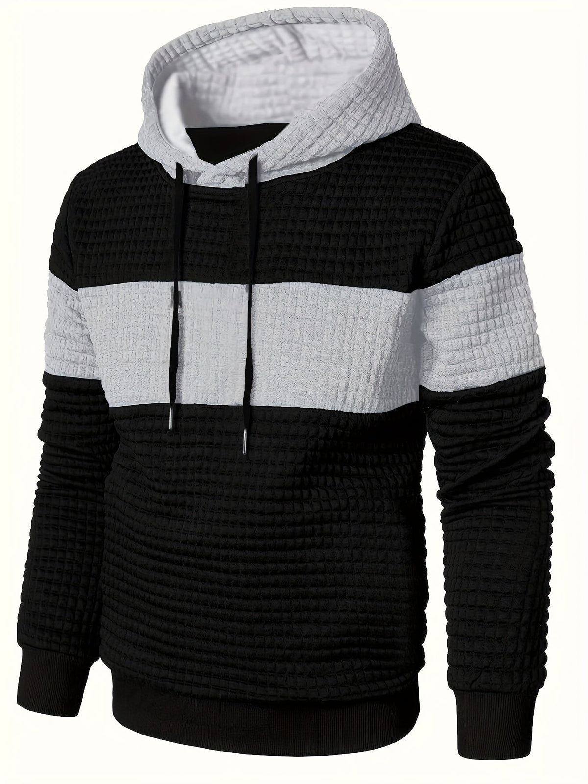 Men's Color-Block Textured Hoodie for Fall and Winter Everyday Wear