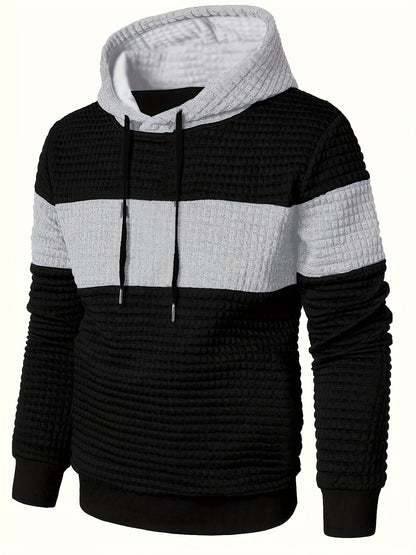 Men's Color-Block Textured Hoodie for Fall and Winter Everyday Wear