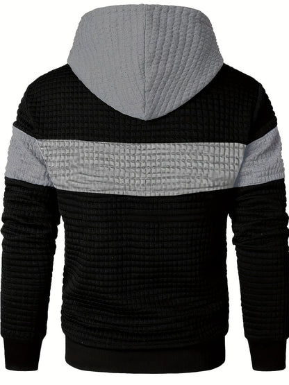 Men's Color-Block Textured Hoodie for Fall and Winter Everyday Wear