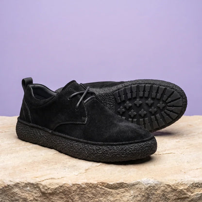 Men's Suede Derby Shoes with Crepe Sole for Outdoor Use Black