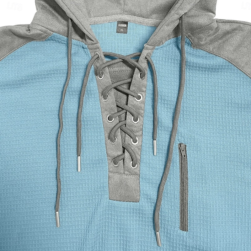 Men's Textured Lace-Up Sweatshirt for Fall and Winter Everyday Wear