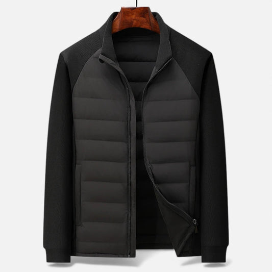 Men's High-Neck Quilted Insulated Jacket for Daily Use Warm Black