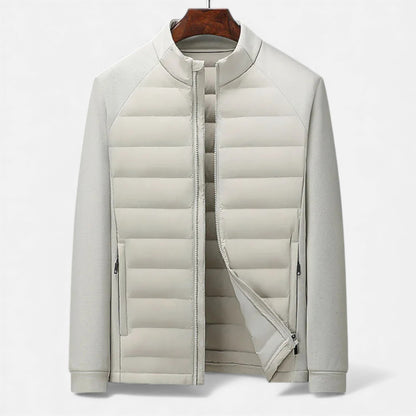 Men's High-Neck Quilted Insulated Jacket for Daily Use Warm Beige