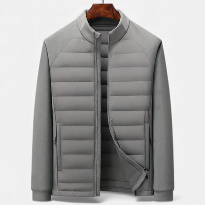 Men's High-Neck Quilted Insulated Jacket for Daily Use Warm Gray