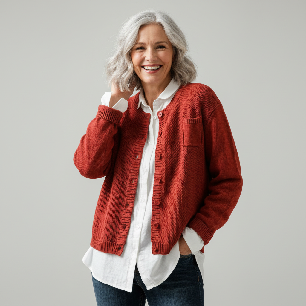 Women's Knit Cardigan with Pocket and Classic Button Closure Red