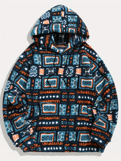 Men's Hooded Pullover Sweatshirt with Pattern Design for Daily Use