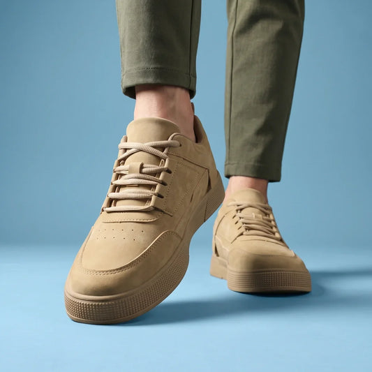 Men's Cushioned Textured Low Top Sneakers for Daily Use Beige