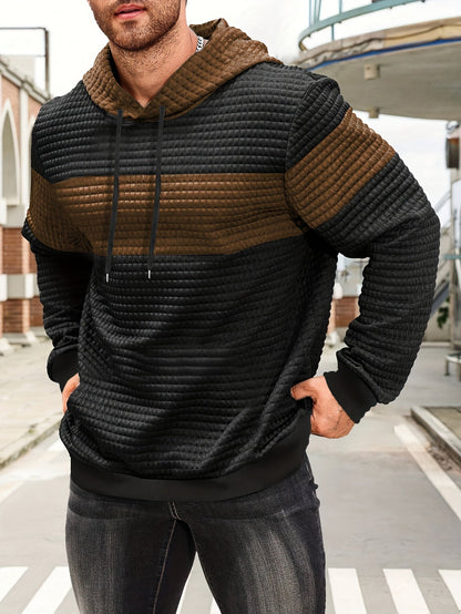 Men's Color-Block Textured Hoodie for Fall and Winter Everyday Wear
