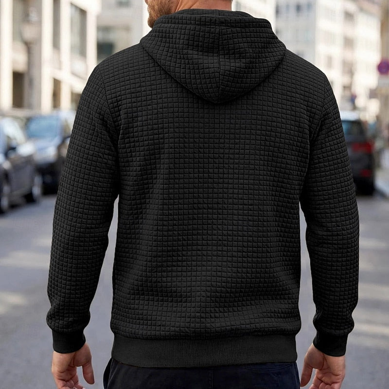 Men's Textured Hooded Sweatshirt for Fall and Winter Everyday Wear