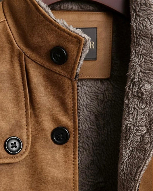 Men's Fashionable Leather Jacket with Button closure for Daily Use