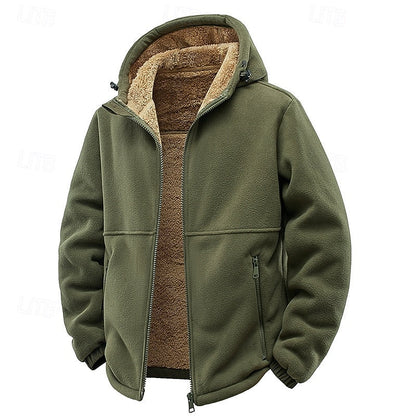 Men's Comfortable Hooded Zip-Up Sweatshirt with Fleece Collar Army Green