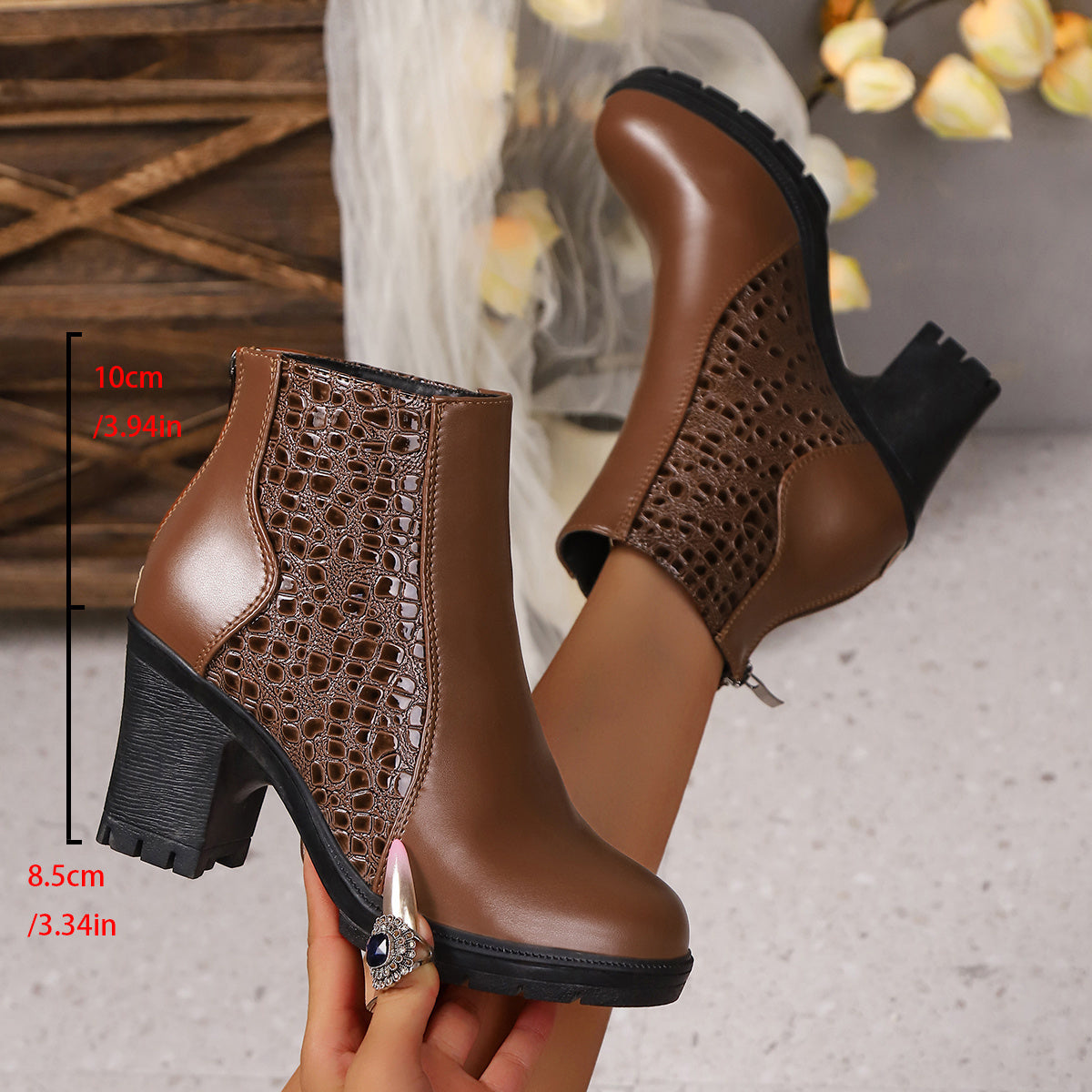 Women's Elegant Block Heel Ankle Boots for Daily Use Warm