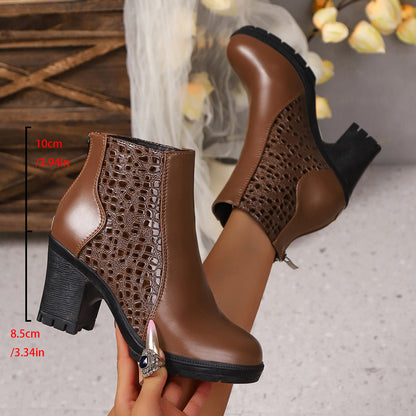 Women's Elegant Block Heel Ankle Boots for Daily Use Warm