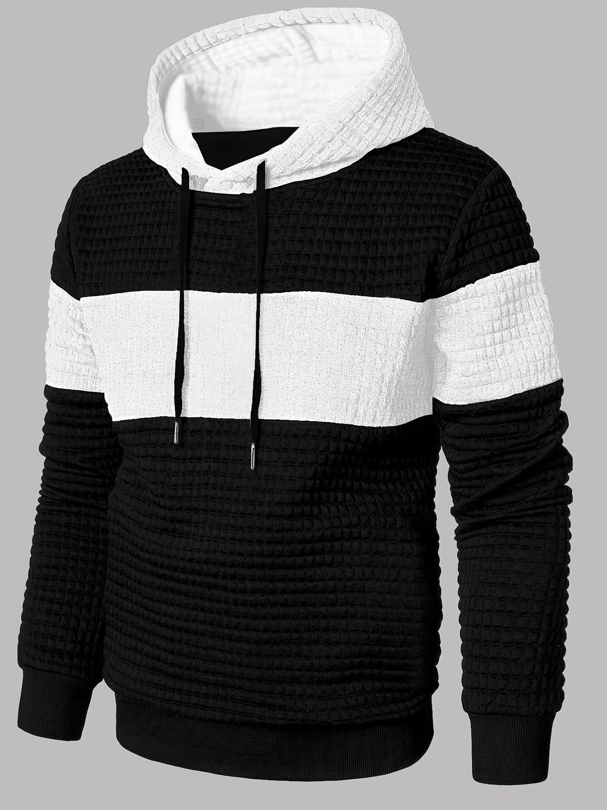 Men's Color-Block Textured Hoodie for Fall and Winter Everyday Wear