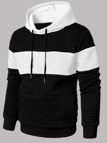 Men's Color-Block Textured Hoodie for Fall and Winter Everyday Wear