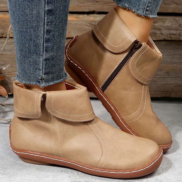 Women's Effortless Buckle Flat Ankle Boots with Non-Slip Sole