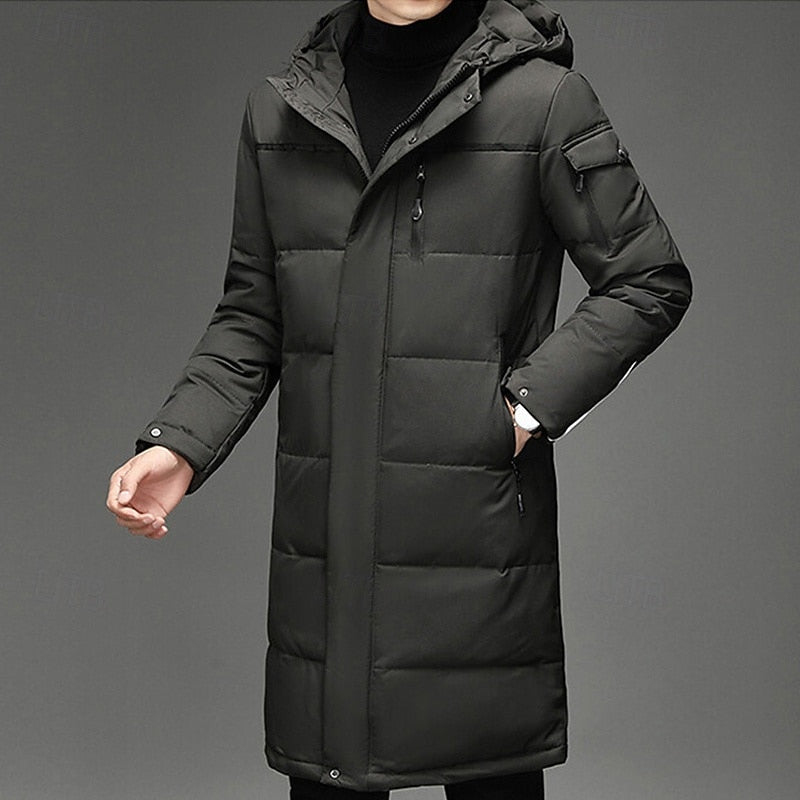 Men's Hooded Long Puffer Coat Winter Parka Zip-Up Jacket