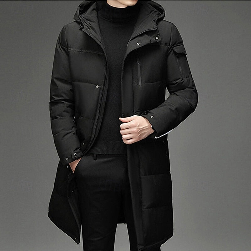 Men's Hooded Long Puffer Coat Winter Parka Zip-Up Jacket