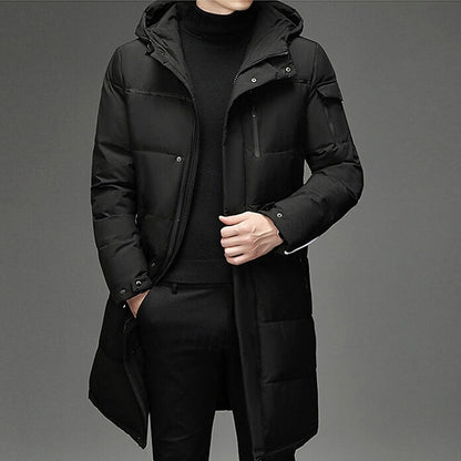 Men's Hooded Long Puffer Coat Winter Parka Zip-Up Jacket