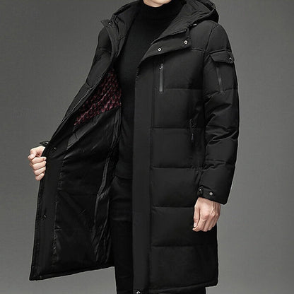 Men's Hooded Long Puffer Coat Winter Parka Zip-Up Jacket