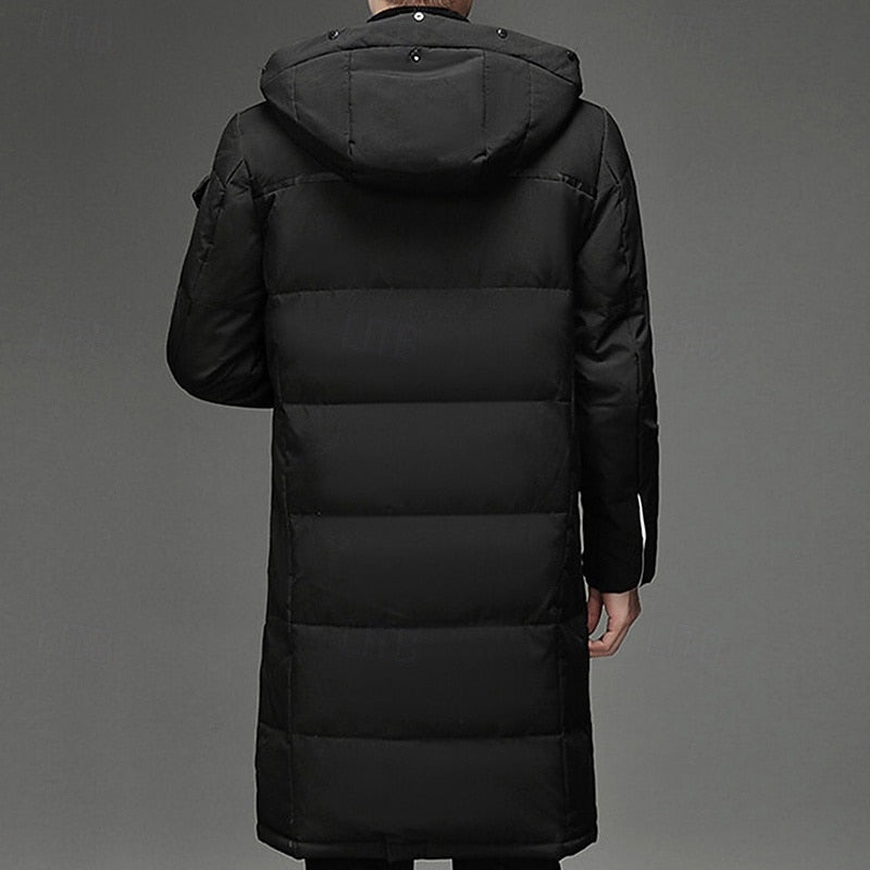 Men's Hooded Long Puffer Coat Winter Parka Zip-Up Jacket