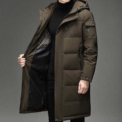 Men's Hooded Long Puffer Coat Winter Parka Zip-Up Jacket