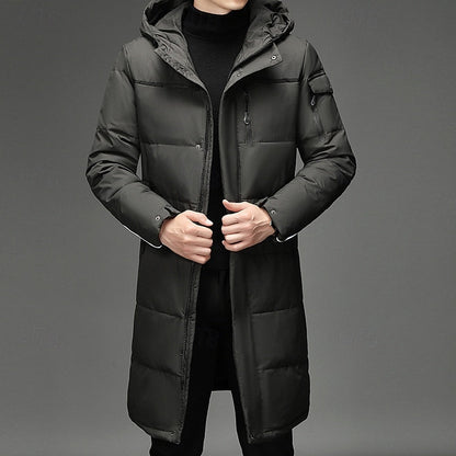 Men's Hooded Long Puffer Coat Winter Parka Zip-Up Jacket Gray