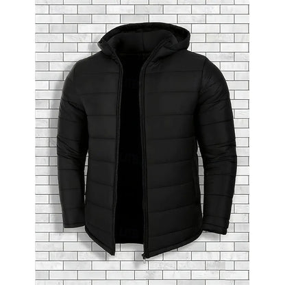 Men's Quilted Black Hooded Puffer Jacket - Stylish Winter Coat